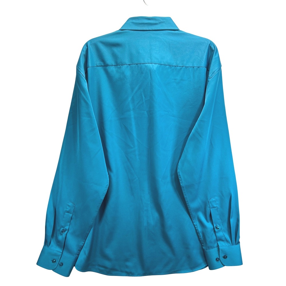 Flex Mens Luxury Collection Teal Blue Long Sleeve Button Down Dress Shirt XL - Picture 12 of 14